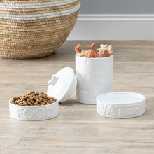 Load image into Gallery viewer, 3 PIECE SET CLASSIC WATER AND FOOD BOWL WHITE AND MANOR TREAT JAR - Park Life Designs