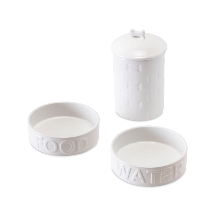 3 PIECE SET CLASSIC WATER AND FOOD BOWL WHITE AND MANOR TREAT JAR - Park Life Designs