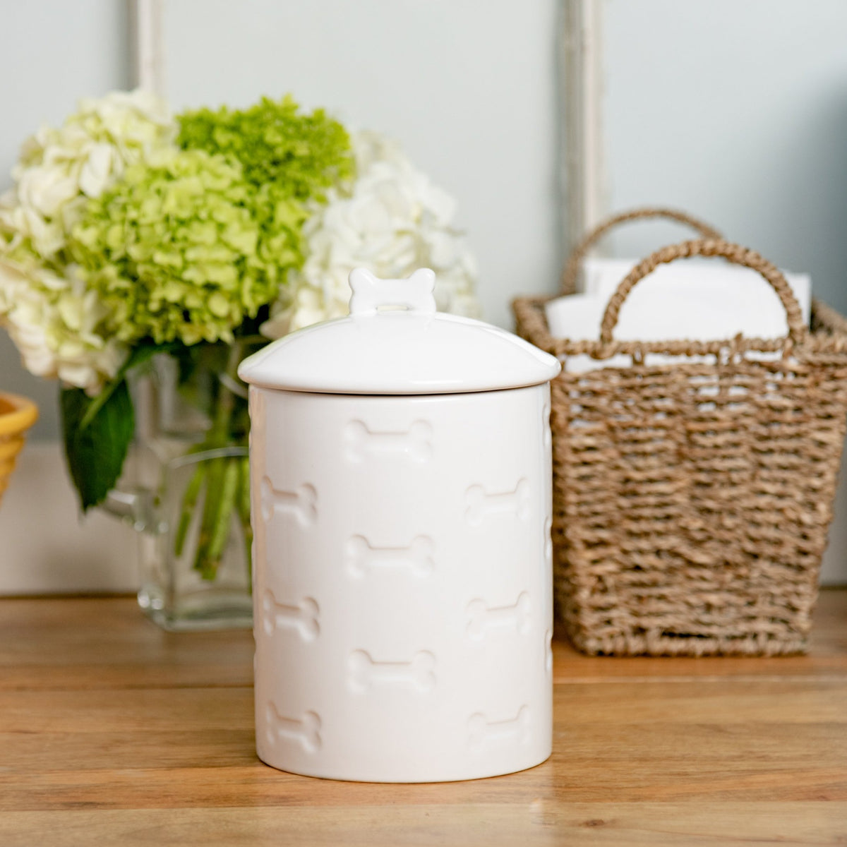 White ceramic dog treat jar discount