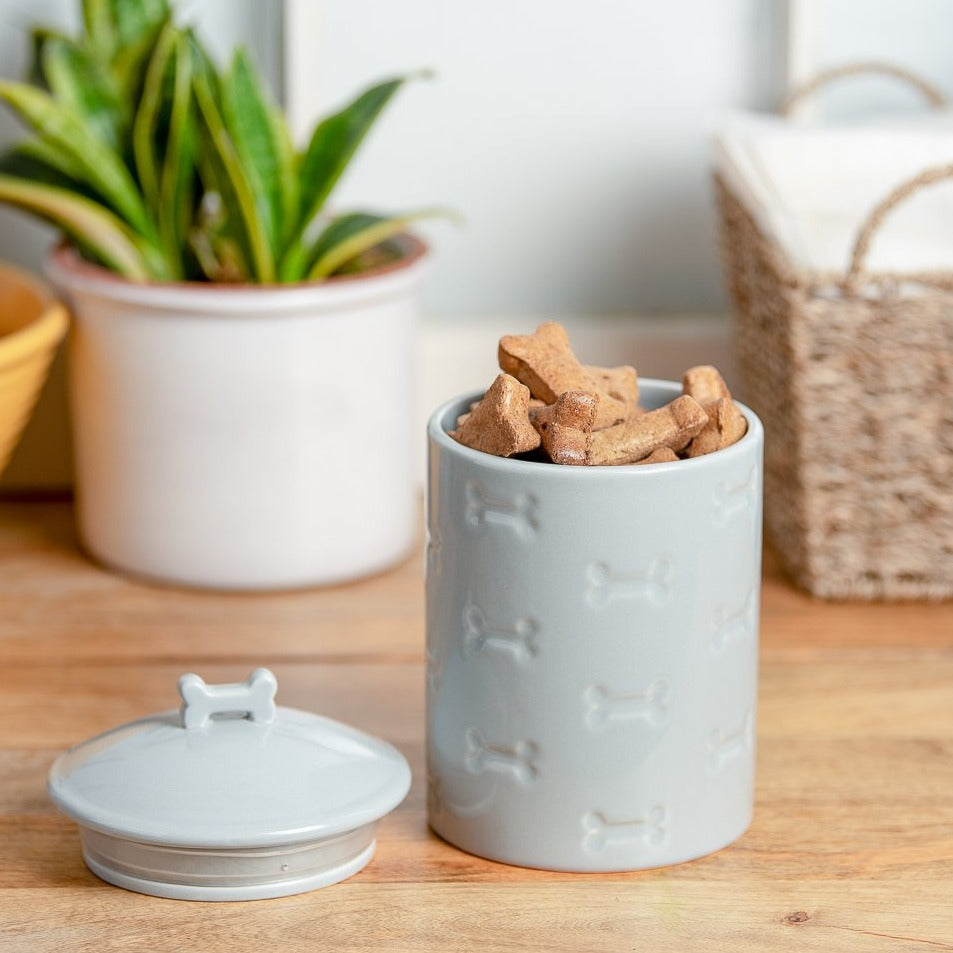 Grey dog treat jar top