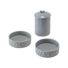 Load image into Gallery viewer, 3 PIECE SET  CLASSIC WATER AND FOOD BOWL GREY AND MANOR TREAT JAR - Park Life Designs