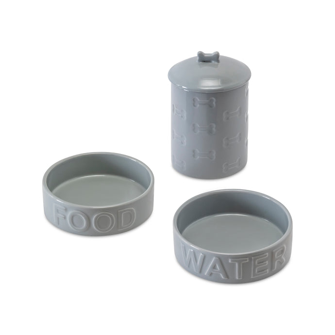 3 PIECE SET  CLASSIC WATER AND FOOD BOWL GREY AND MANOR TREAT JAR - Park Life Designs