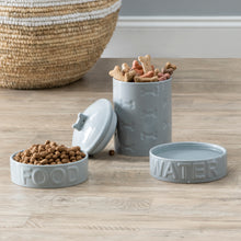 Load image into Gallery viewer, 3 PIECE SET  CLASSIC WATER AND FOOD BOWL GREY AND MANOR TREAT JAR - Park Life Designs