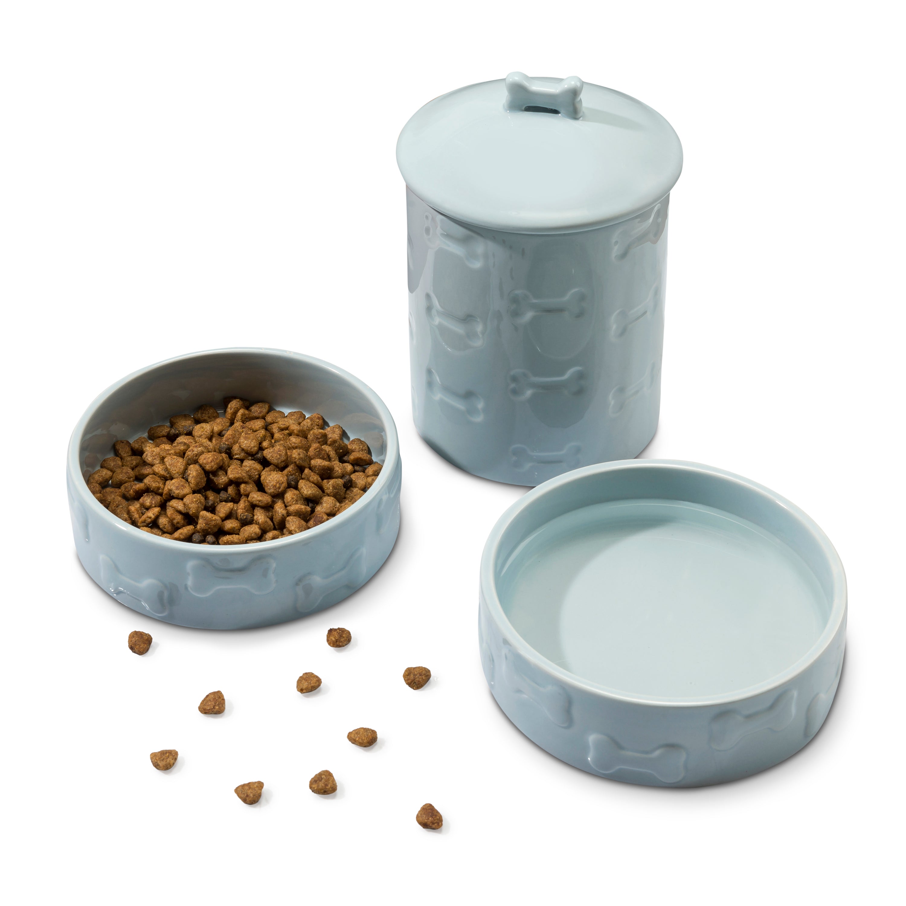 3 PIECE SET MANOR BLUE, TREAT JAR AND PET BOWLS - Park Life Designs