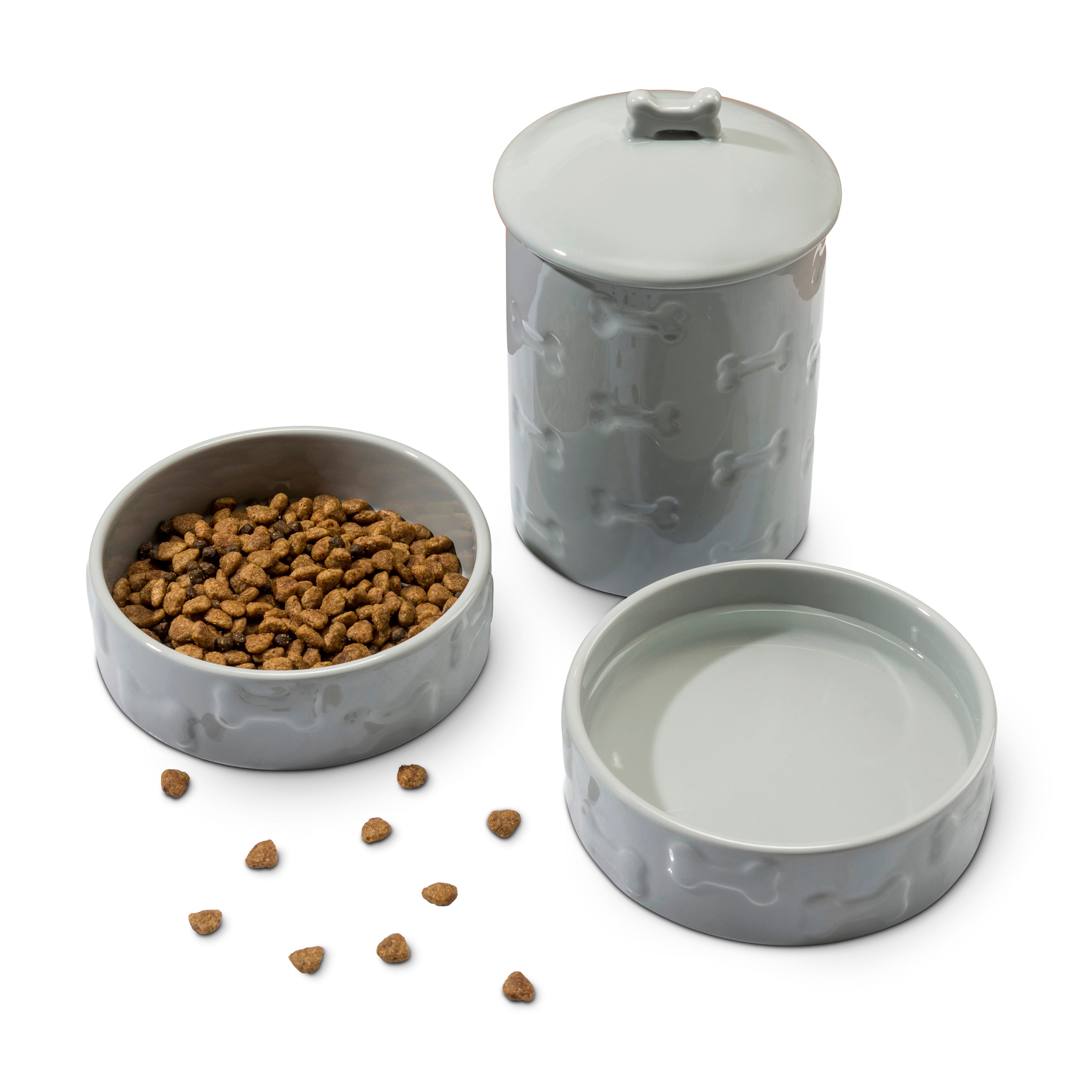 3 PIECE SET MANOR GREY, TREAT JAR AND PET BOWLS - Park Life Designs