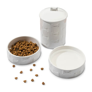 3 PIECE SET MANOR WHITE, TREAT JAR AND PET BOWLS - Park Life Designs