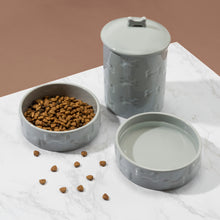 Load image into Gallery viewer, 3 PIECE SET MANOR GREY, TREAT JAR AND PET BOWLS - Park Life Designs