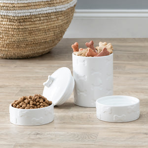 3 PIECE SET MANOR WHITE, TREAT JAR AND PET BOWLS - Park Life Designs