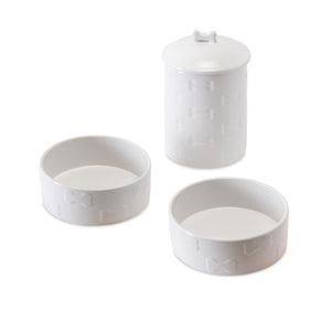 3 PIECE SET MANOR WHITE, TREAT JAR AND PET BOWLS - Park Life Designs