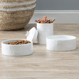 3 PIECE SET MANOR WHITE, TREAT JAR AND PET BOWLS - Park Life Designs